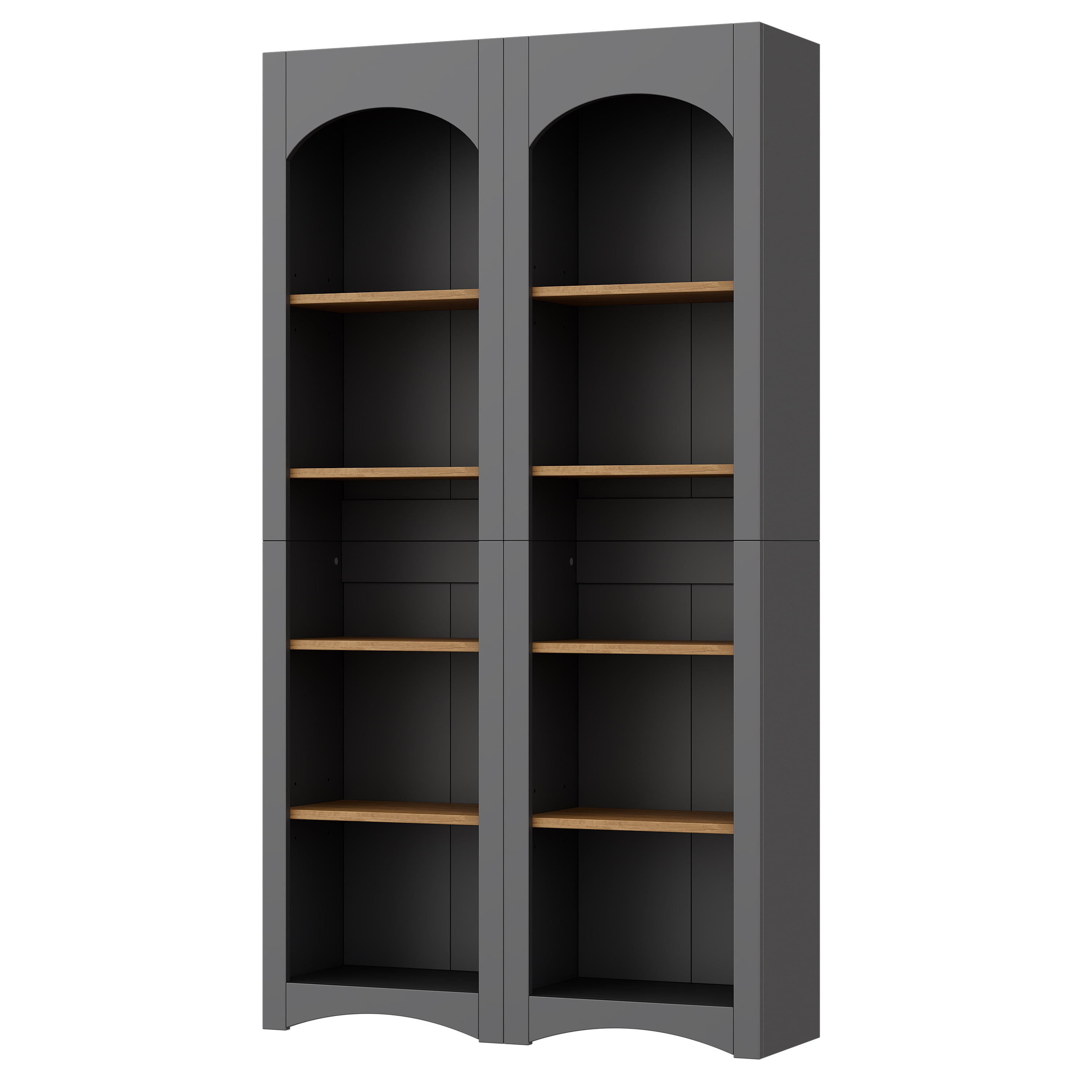 Euroco Modern 72"H Kitchen Pantry Cabinet，Free Standing 5 Tier Bookshelves, Bookcases Set of 2, Farmhouse Two-Tone Storage Cabinet with Adjustable Shelves，Grey