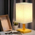 thumbnail image 3 of Wood Table Lamp under $5! Bzdzmqm Table Lamp for Bedroom Nightstand,3 Way Dimmable LED Bedside Lamp,Solid Wood Base Round Fabric Shade,Living Room Office Dorm Lamp,E26 Bulb Included Reading Light, 3 of 9