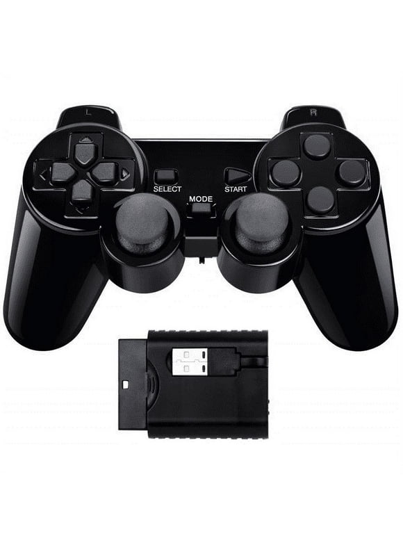 Wireless Controller for PS2, 2.4G Dual Vibration Game Controller Remote for PlayStation 2 PS2, Black