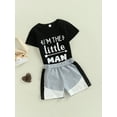 thumbnail image 3 of Toddler Boy Summer Casual Outfits Letter Print T-Shirt Contrast Color Shorts Set 2 Piece, 3 of 9