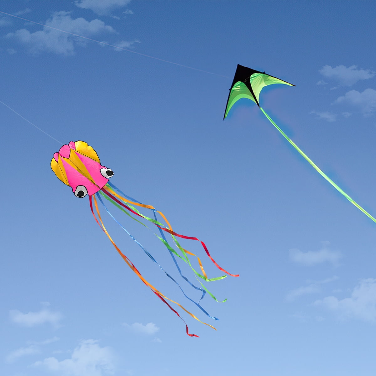 Kepooman Large Pink Octopus Kite & Green Delta Kite with Tail & Lines, 2 Pack Easy Flyer Kites for Family Outdoor Game Activities Kepooman Large Pink Octopus Kite & Green Delta Kite with Tail & Lines, 2 Pack Easy Flyer Kites for Family Outdoor Game Activities