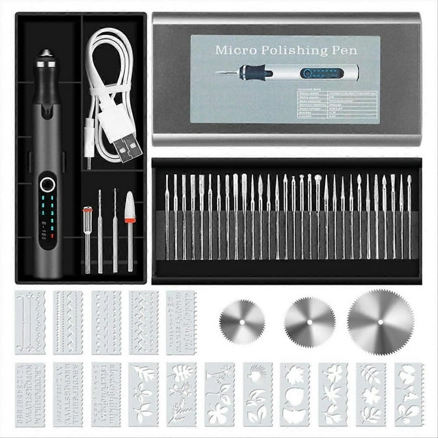 Engraving Pen with 37 Bits, USB Rechargeable DIY Black