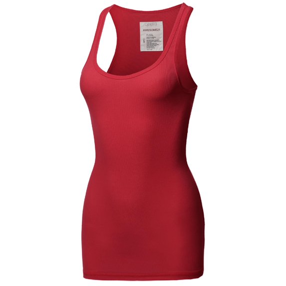 FashionOutfit Women's Solid Basic Scoop Neck Racer-back Ribbed Tank Top
