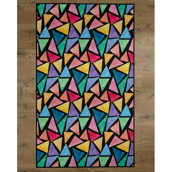 Deerlux Colorful Kids Room Area Rug with Nonslip Backing, Multi Triangle Pattern, 3 x 5 Ft Extra Small