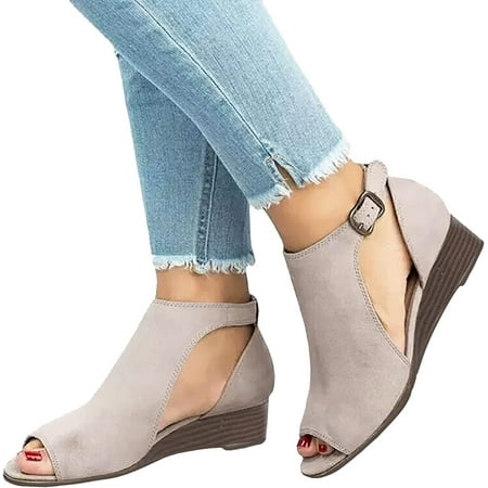 

Summer Women S Wedge Sandals Black Dressy Open-Toe Sandals Ankle Strap Hollowed Out Casual Sandals Beach Shoes Roman Retro Sandals
