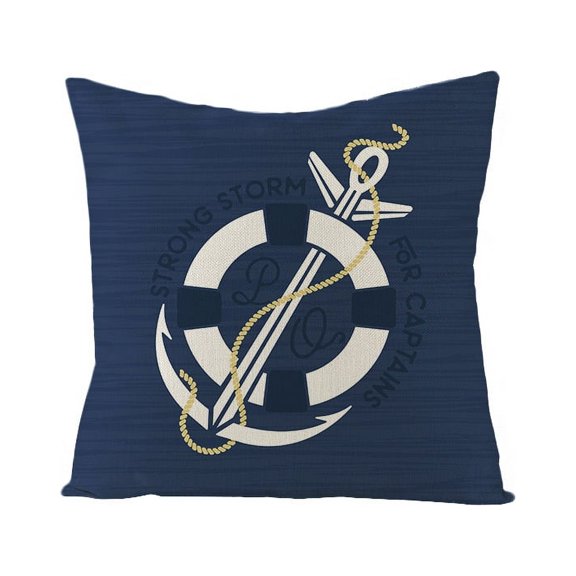 Nordic Retro Linen Printed Pillowcase Blue Anchor Animal Sofa Cushion Pillowcase Cross-border Household Goods