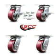 thumbnail image 2 of 4 Inch Poly on Aluminum Caster Set with Roller Bearing 4 Swivel Lock and 2 Brake, 2 of 2