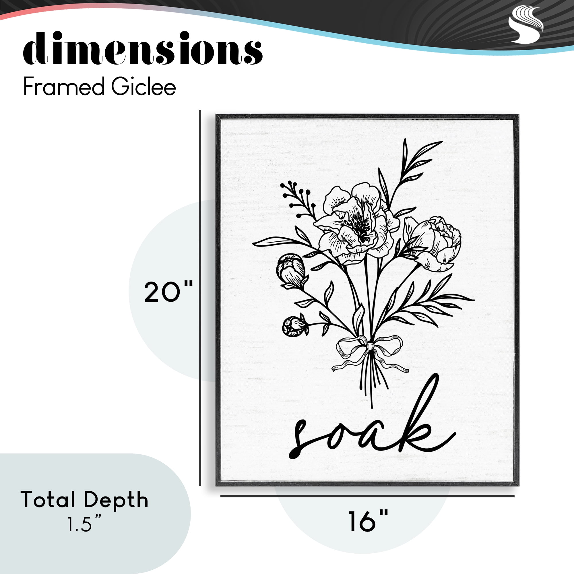 Bathroom Herb Soak Black Framed Giclee Art, design by Lettered and Lined