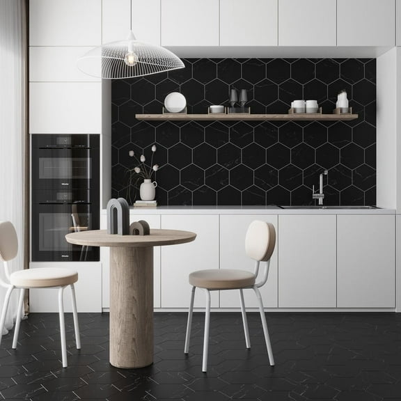 Noir Luxe 10 x 10 in. Honed Jet Black Marble Hexagon Wall and Floor Tile (2.95 sq ft/case) - 5 Pack