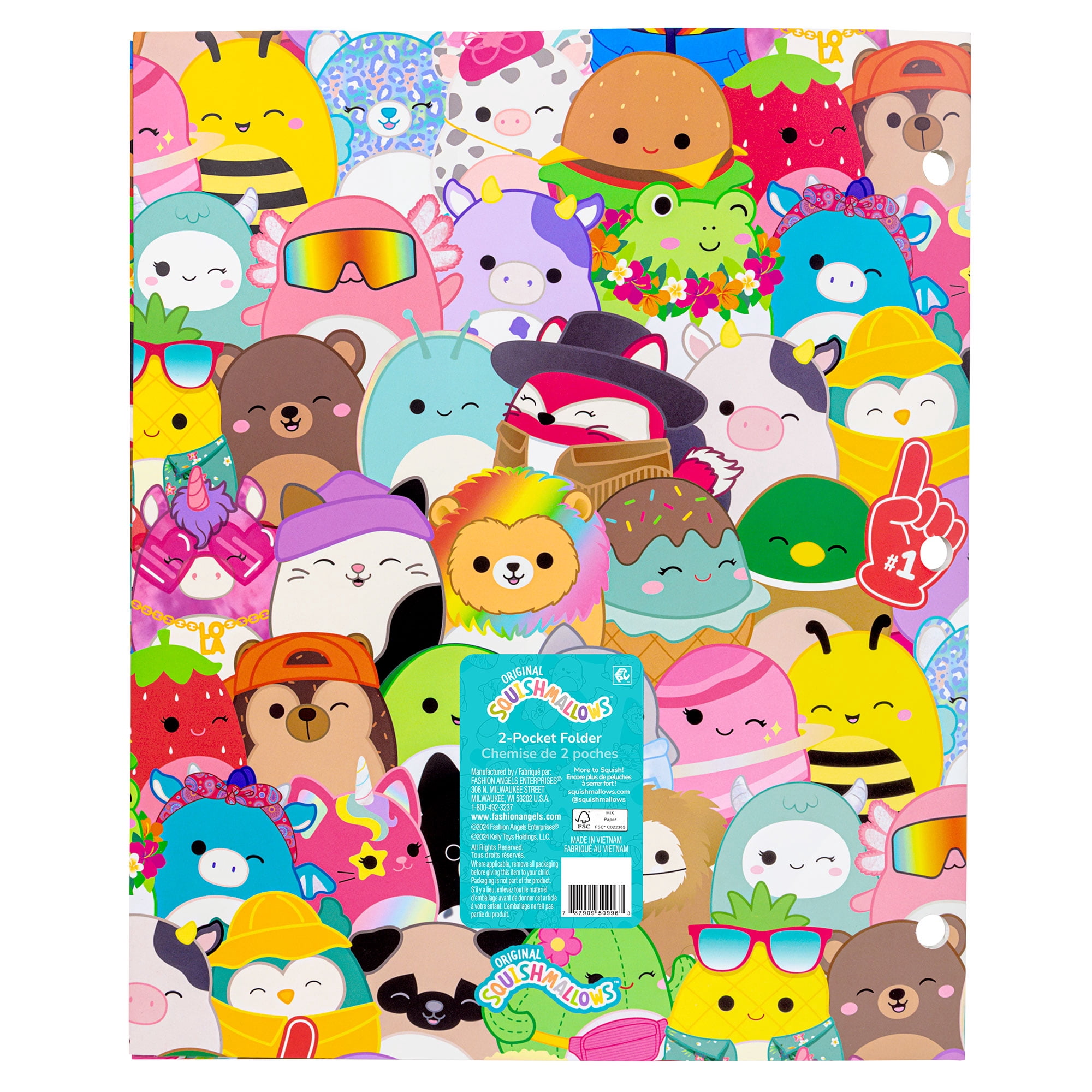 (2 pack) (2 pack) Squishmallows Multi Squishmallows 2 Pocket Folder, 3 Hole Punch, Multi Color
