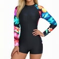 thumbnail image 1 of nerohusy Womens Zipper Front Long Sleeve One Piece Swimsuit Rash Guard Boyleg Sun Protection Surfing Athletic Beachwear,Multicolor,XL, 1 of 8