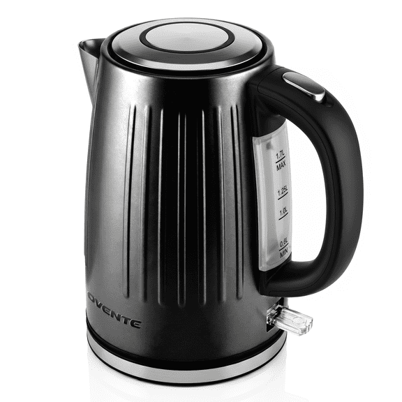 OVENTE 1.7L Stainless Steel Electric Kettle, 1750W Power, Black KS711B | Fast Boiling Heater, BPA Free, Cordless Body Design, Auto Shut-Off, Boil-Dry Protection, Indicator Light and Removable Filter