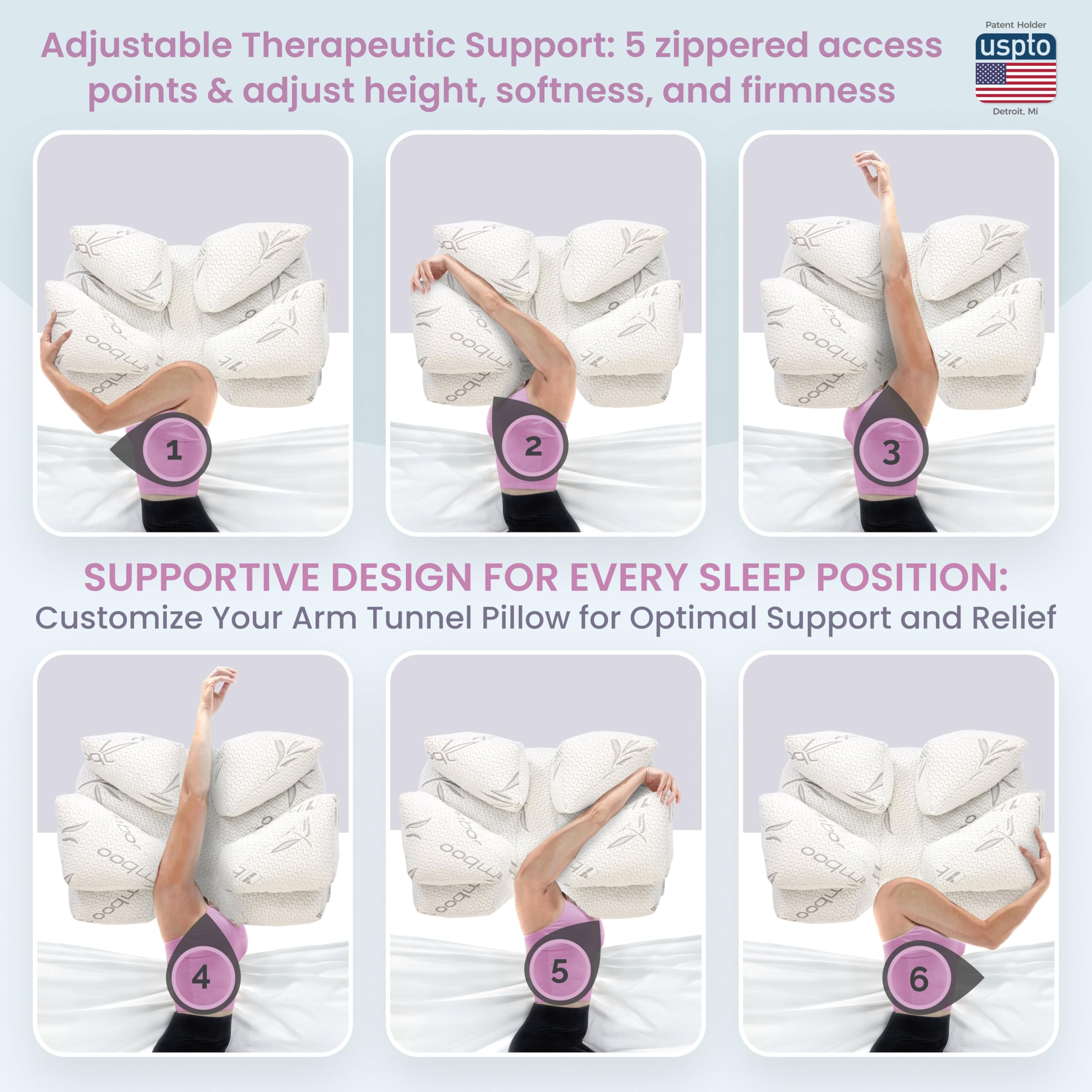 Wife Pillow - Adjustable Side Sleeper Pillow with Arm Tunnels for Shoulder Pain, Rotator Cuff Support, Arm & Shoulder Relief - Pressure-Free Sleep Pillow for Adults - Cooling Shredded Memory Foam