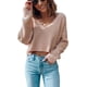 thumbnail image 1 of Jersey de punto con cuello en V para mujer, manga larga, color puro, transpirable, corto, suelto, para otoño e invierno, color albaricoque L, 1 of 6
