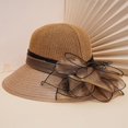 thumbnail image 3 of Women's Wide Brim Straw Bucket Hat with Floral Mesh Fascinator for Church, Weddings, and Beach Sun Protection - Perfect Valentine's Gift, 3 of 4
