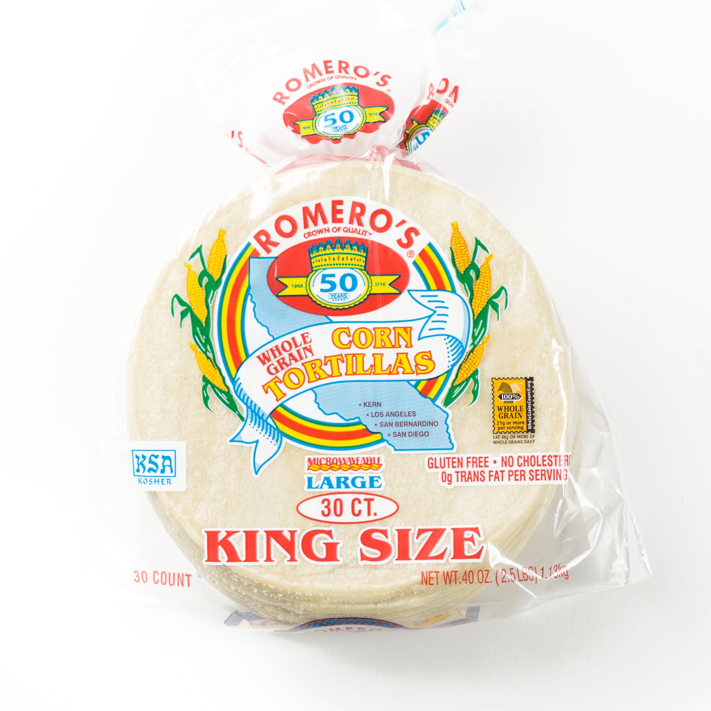 Romero's Whole Grain Corn Tortillas Large King Size, 40 oz (30