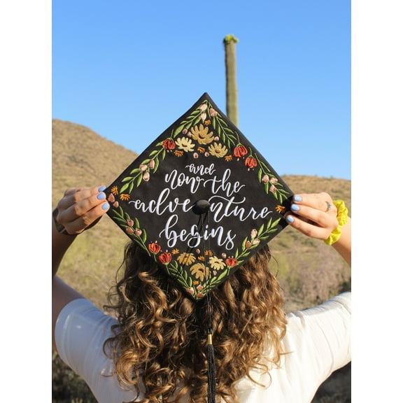 Floral Embroidered Graduation Cap Topper | Graduation Cap Decoration Topper | Graduation Gift | Embroidery | Flower Cap Topper | Hand painted Cap