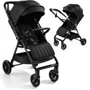 Vomeast Lightweight Stroller, Foldable Baby Stroller with Reversible Handle & One-Hand Fold for Travel, Black