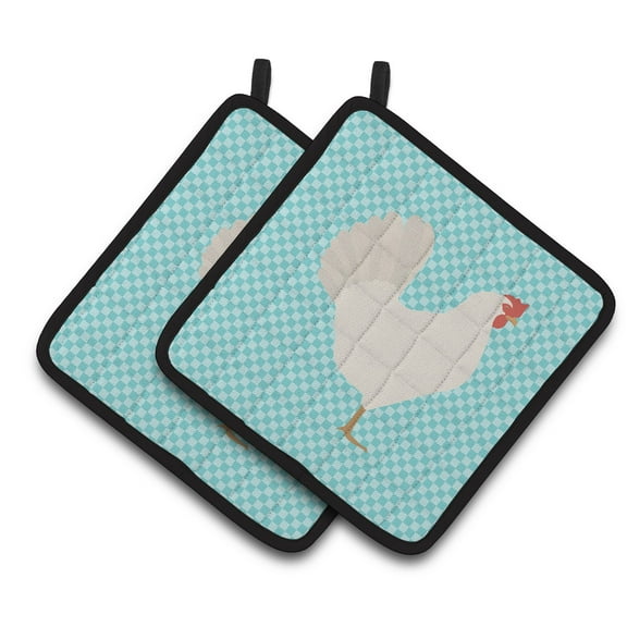 Caroline's Treasures Leghorn Chicken Blue Check Pair of Pot Holders