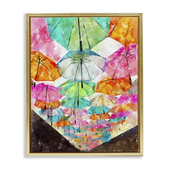Stupell Industries Contemporary Vivid Umbrellas Overhead Gold Floating Frame Canvas Art, 17 x 21, by Ziwei Li