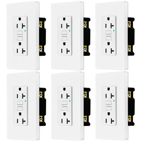 

20amp GFCI Outlets Non-Tamper-Resistant GFI Duplex Receptacles with LED Indicator Ground Fault Circuit Interrupter with Wall Plate ETL Listed White 6 Pack