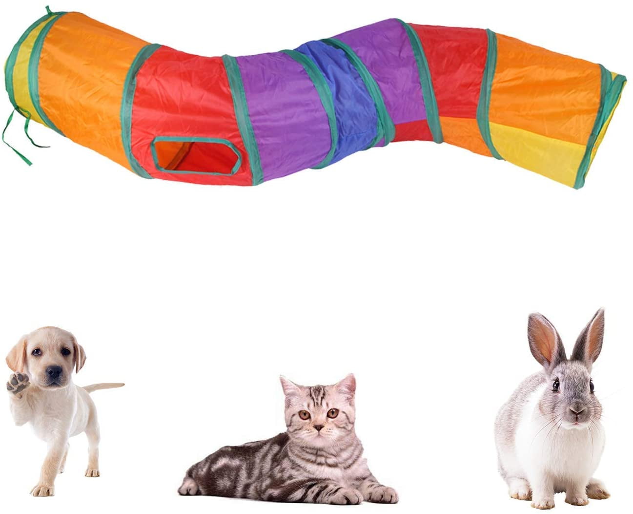 # 02 Foldable 4 Color 3 Way Cat Tunnel Tube Play Toy Indoor Outdoor Pet Interactive Training Toy for Rabbits Kitty Kittens Puppy and Dogs Smandy Pet Tunnel