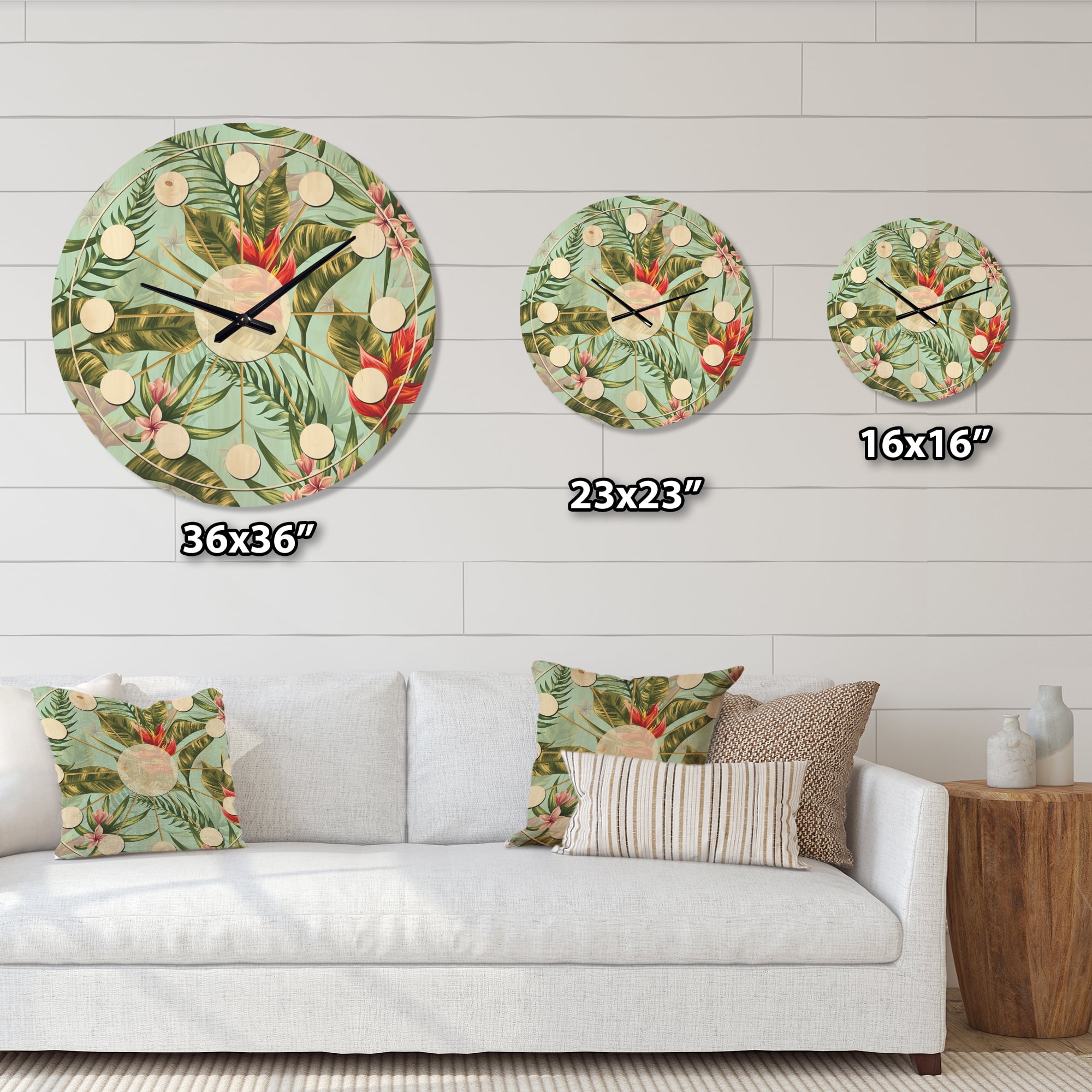 Designart 'Foliage Tropical I' Mid-Century Modern Wood Wall Clock