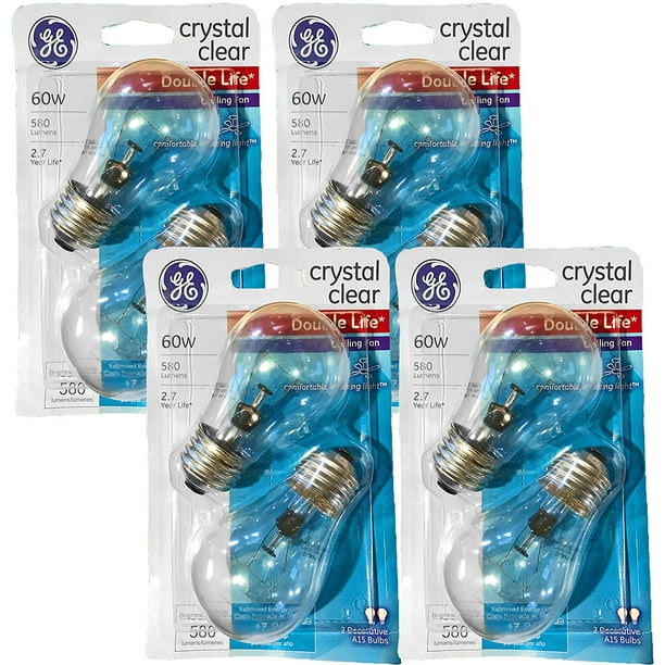 GE Crystal Clear 60 Watt, 580 Lumen, A15 Ceiling Fan Light Bulbs w