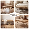 thumbnail image 5 of Dayalane 35.5" Mid-Century Modern Linen Upholstered Bench, Tufted Ottoman Accent Bench with Solid Wood Trim, Bronze Metal Legs for Entryway, End of Bed, Brown, 5 of 12