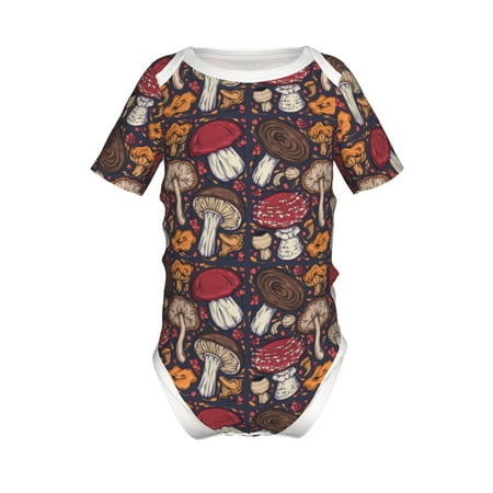 

Lukts Forest Wild Mushroom Print Baby Short Sleeve Romper Onesie for Newborn Baby Boys and Girls-18 Months