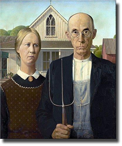 American Gothic Farmer Painting By Grant Picture on Stretched Canvas ...