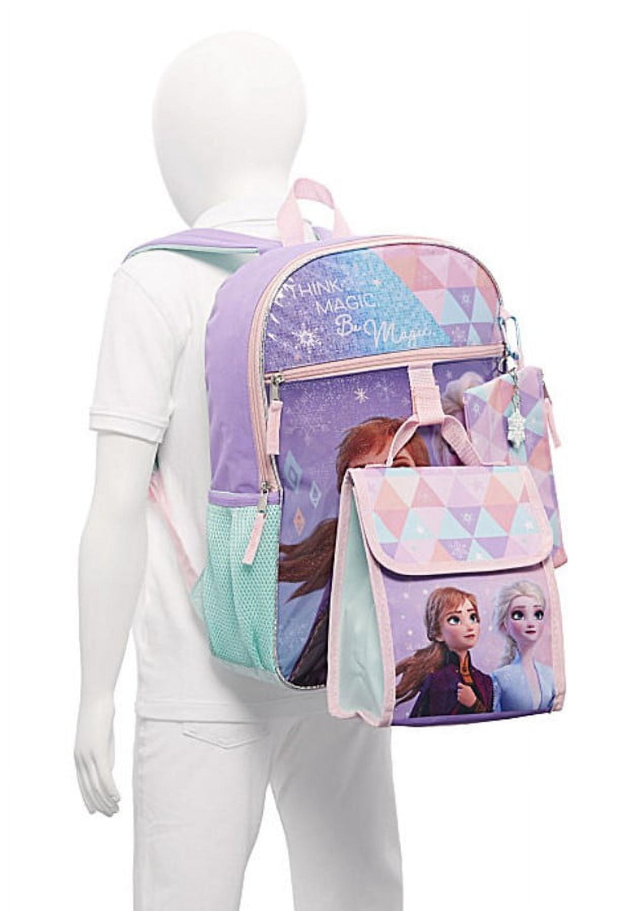 Disney Frozen Kids Backpack 5 Piece Set With Lunch Bag, Supply Case, Carbiner, and Key Chain