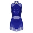 thumbnail image 3 of TiaoBug Women's Sleeveless Sequins Latin Leotard Tassel Dress Jazz Tango Fringed Dancewear Royal Blue XL, 3 of 7
