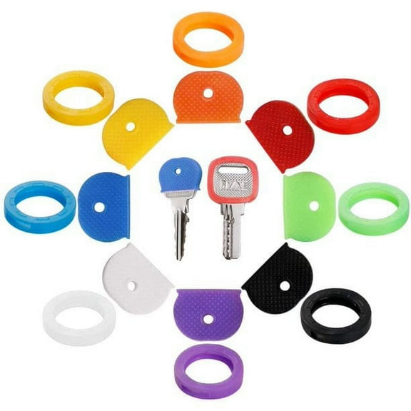 32PCS Key Caps Covers Tags, Key Cap Key Ring Combination Key Identifier Label ID Perfect Coding System to Identify Your Key in 2 Different Style 8 Assorted Colors