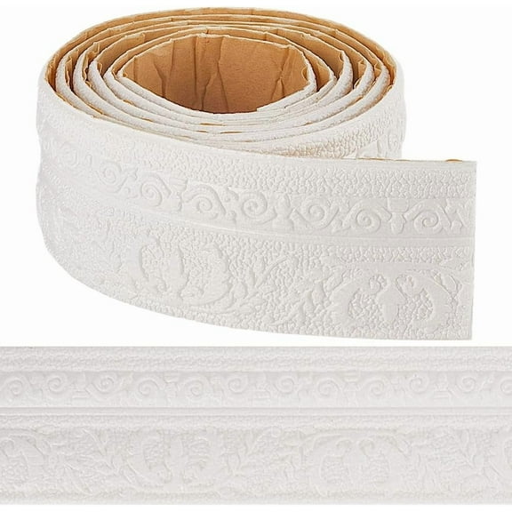 90.5 x 3.14in Peel and Stick Wallpaper Border Crown Molding White Self Adhesive Flexible 3D Baseboard Trim Mirror Sticky Wall Edging Base Lines Foam for Hotel Home DIY Decor