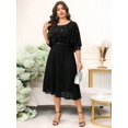 thumbnail image 6 of Black Plus Size Elegant Party Rhinestone Embellished Dress With Cap Sleeves And Belted Waist, 6 of 8