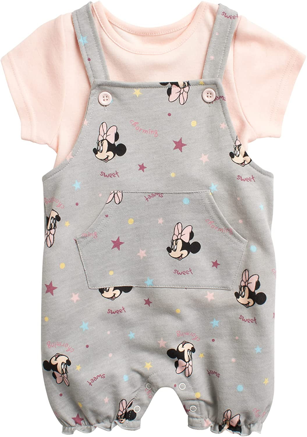 Minnie Mouse Baby Girls Dungarees and T-Shirt Set Pink and Navy 3 to 24 Months 
