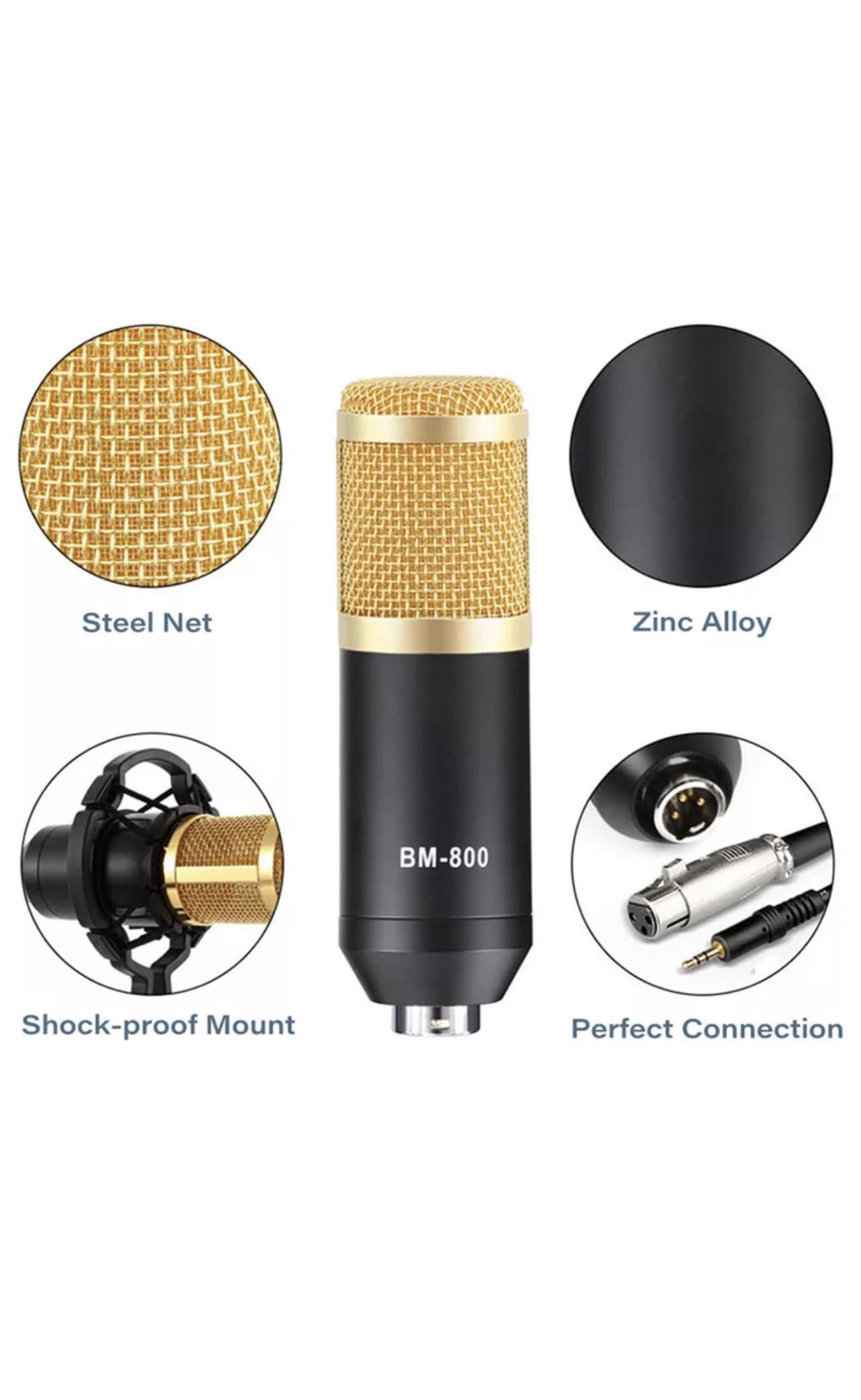 Condenser Microphone Bundle - BM-800 Mic Kit with Adjustable Mic Suspension Scissor Arm Stand - Broadcasting Metal Shock Mount, Double Layer Pop Filter for Studio Recording