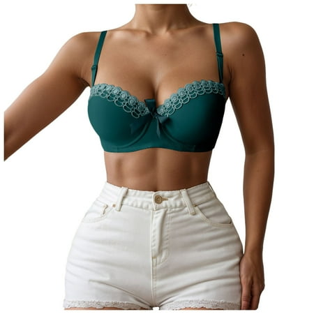 kpoplk Women s Plunge Bra Deep V-Neck Wireless Bralettes for Women Adjustable Low Back Bra XL Green