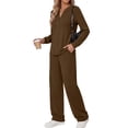 thumbnail image 3 of Fantaslook Fall Fashion Two Piece Lounge Sets for Women Henley V Neck Vacation Travel Outfit Casual Wide Leg Pants Matching Sets Women Clothing, 3 of 7