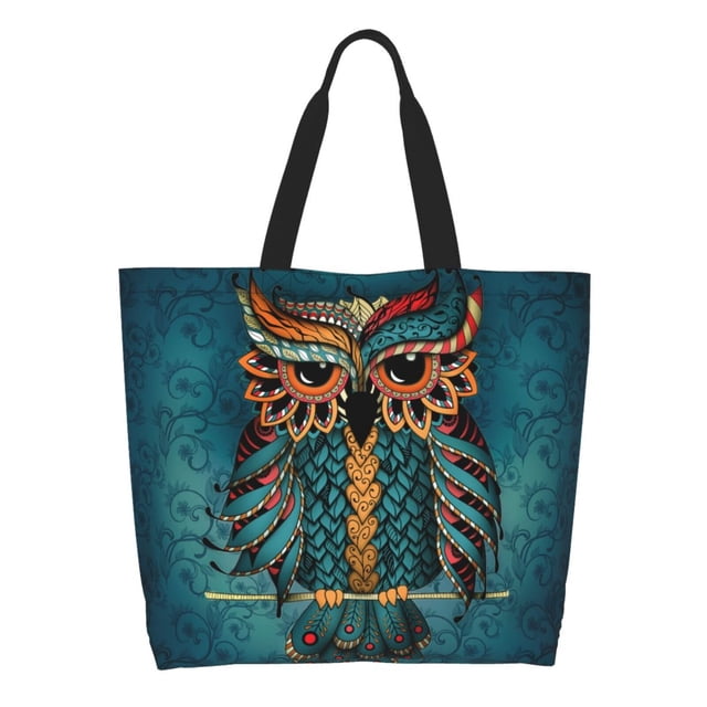 Balery Owl In Blue Bolsa Tote Estilo Estético con Cremalleras, Bolsa de Hombro, Bolsa de Compras Grande y Plegable