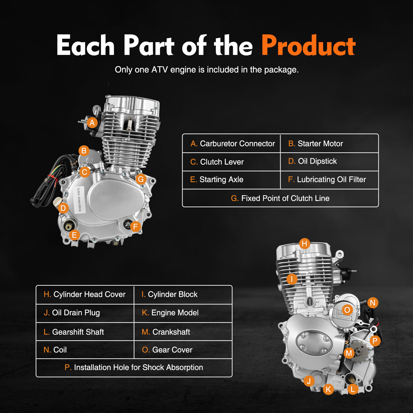 200cc-250cc Vertical Motorcycle Engine 4-stroke 5-Speed with Manual Transmission