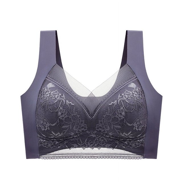 Hermoso sujetador sin costuras con copa fija y sin aros de acero para mujer con parte superior envolvente de encaje en la espalda