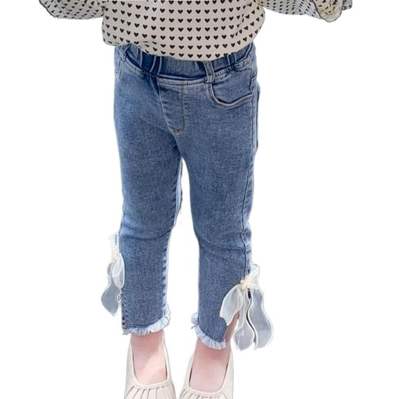 XinLfly Girls Slit Wide Leg Jeans Elastic Waist Baggy Jeans Kids Fashion Casual Denim Pants Loose Denim Trousers with Pockets,Blue B,Blue B 8-9