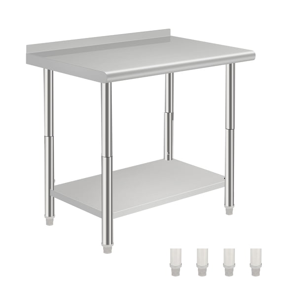 Table de Travail d'Infusion à Double Couche en Acier Inoxydable Robuste – 30x24x35 Po, Certifiée NSF, Tablette Inférieure Réglable, Bord Arqué, pour Restaurant, Boulangerie, Cuisine Familiale – Taille : 30*24*35 Po, Sans Roulettes