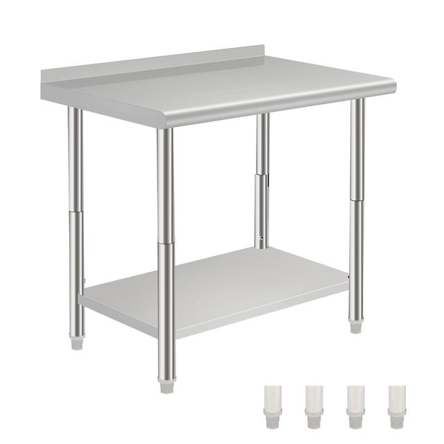 Table de Travail d'Infusion à Double Couche en Acier Inoxydable Robuste – 30x24x35 Po, Certifiée NSF, Tablette Inférieure Réglable, Bord Arqué, pour Restaurant, Boulangerie, Cuisine Familiale – Taille : 30*24*35 Po, Sans Roulettes