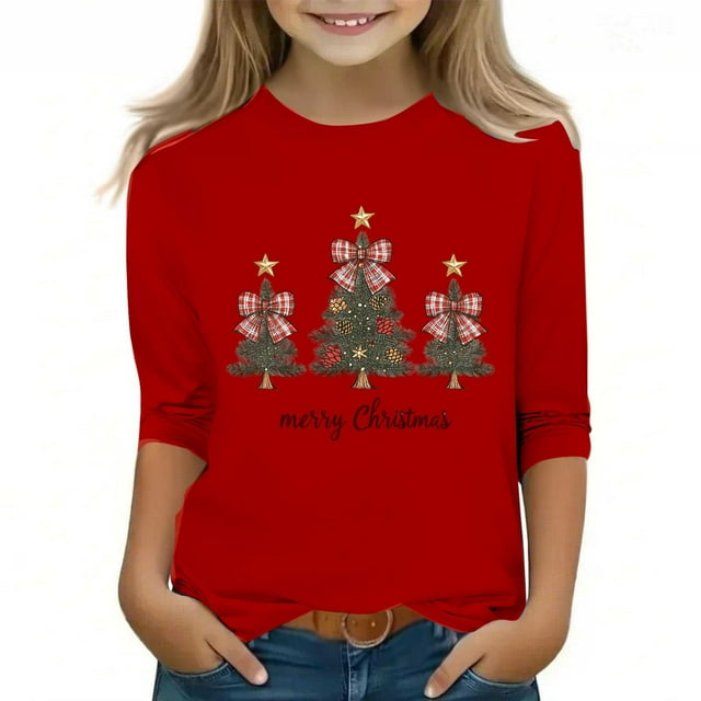 YUNAFFT T-Shirt à Manches Courtes pour Garçons et Filles 3-12 Ans avec Imprimé Graphique de Noël, Col Rond Décontracté, Haut Extensible Type Coton, Confortable pour le Quotidien