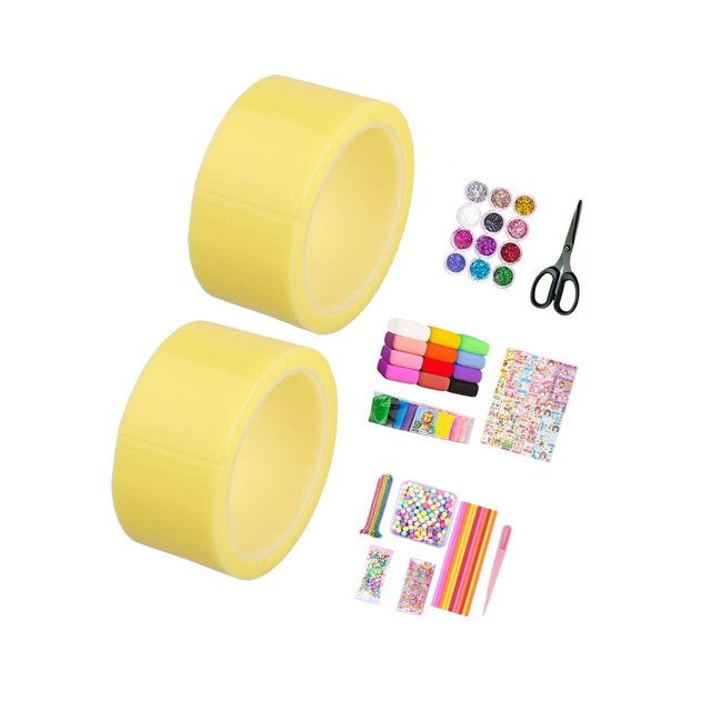 Ruban Adhésif Double Face pour Fixer Maison Enfants Classe Bricolage Fait Main 2 Rouleaux avec Outils Complets Jaune