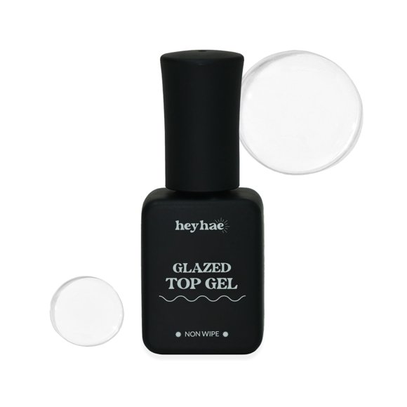 Heyhae Glazed Top Gel para tiras de uñas de gel semicuradas | Capa superior de gel de alto brillo que no se limpia (0.23 fl.oz)