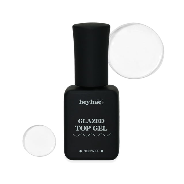 Heyhae Glazed Top Gel para tiras de uñas de gel semicuradas | Capa superior de gel de alto brillo que no se limpia (0.23 fl.oz)